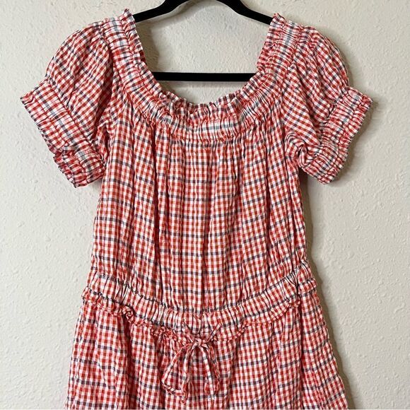 Anthropologie Gingham Off the Shoulder Seersucker Romper Size Medium - Picture 5 of 9